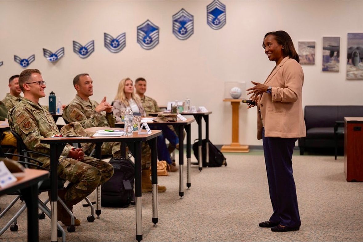 Yolanda leading a training session for military personnel
